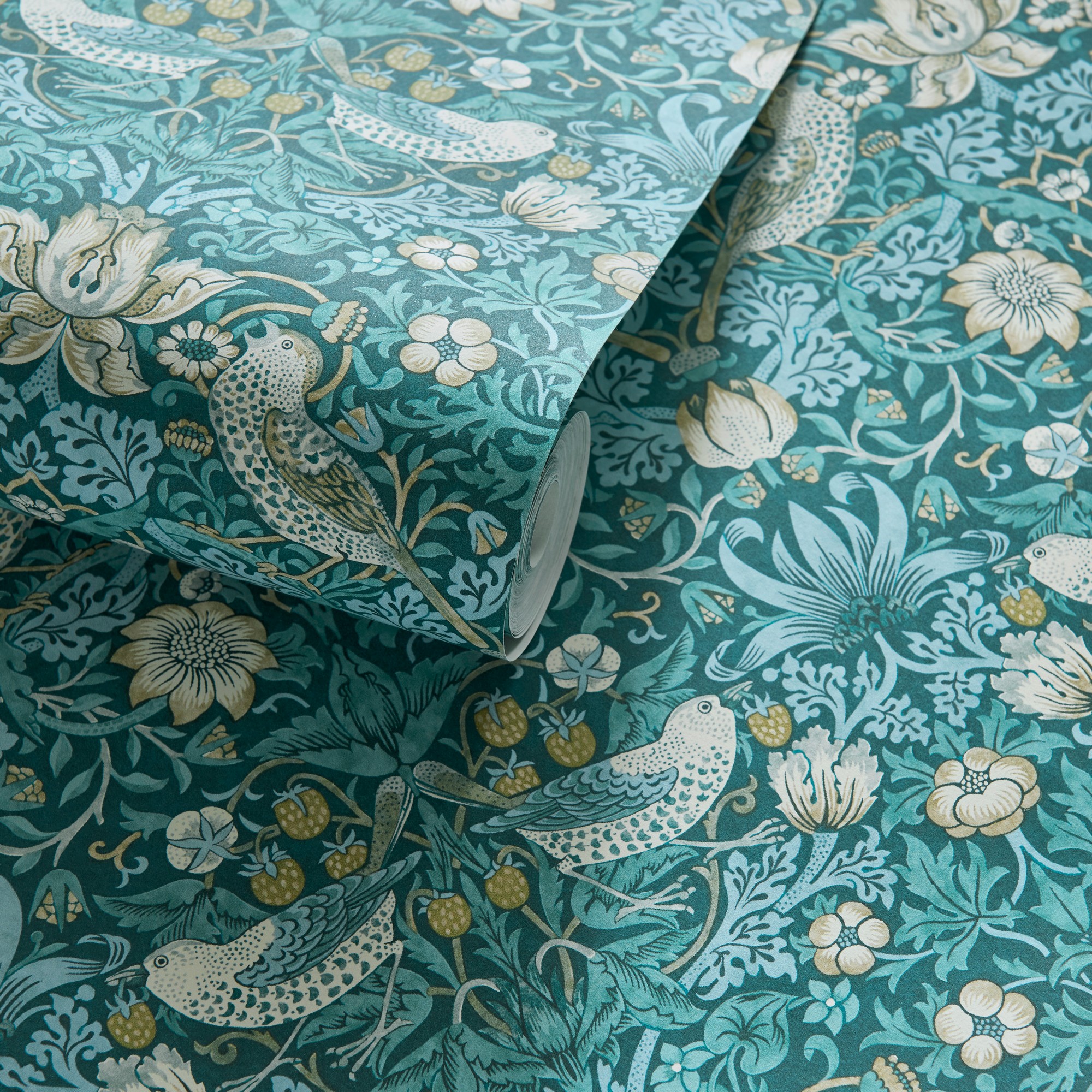 Strawberry Thief Wallpaper W017106 By Clarke Clarke In Teal Blue